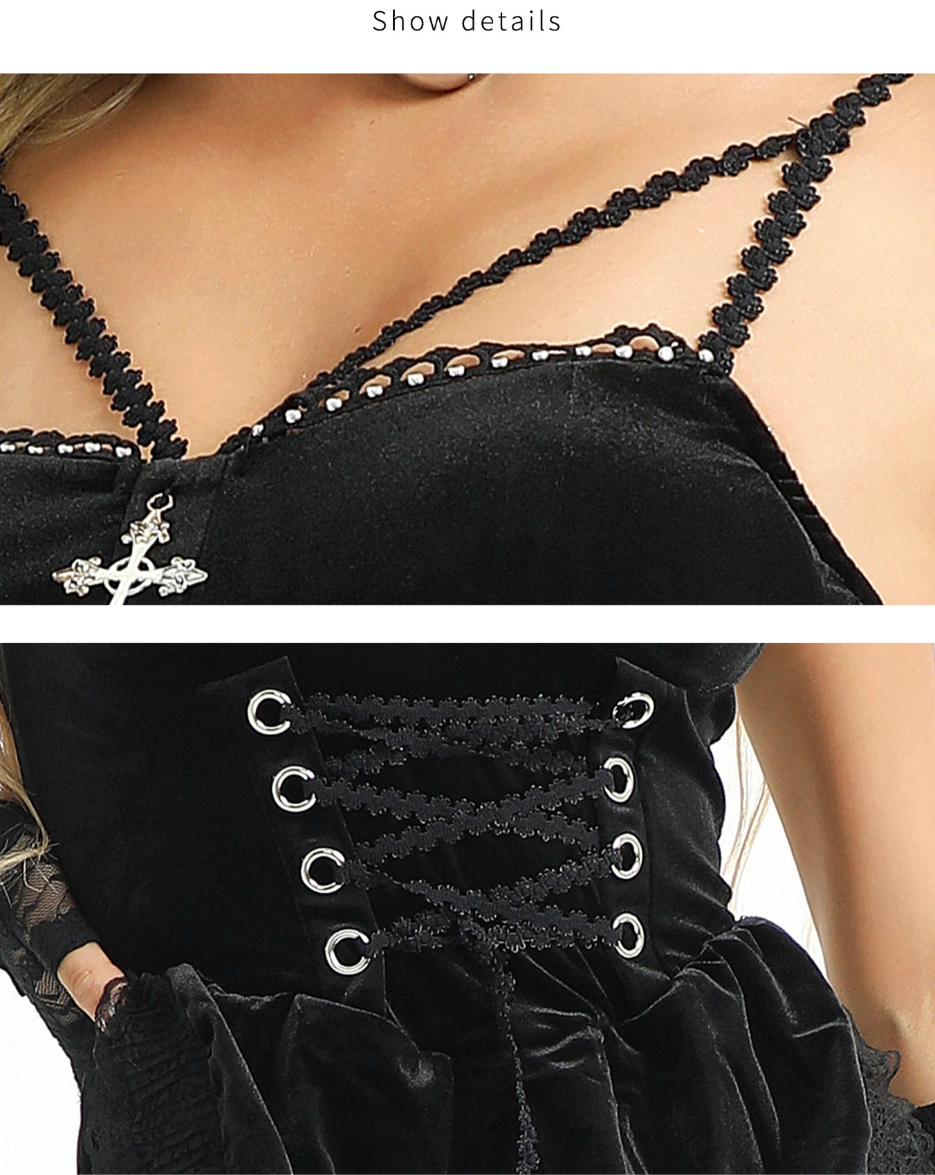 Gothic Punk Velvet Slip Dress Darkwear Halloween Cosplay Club Party Costume